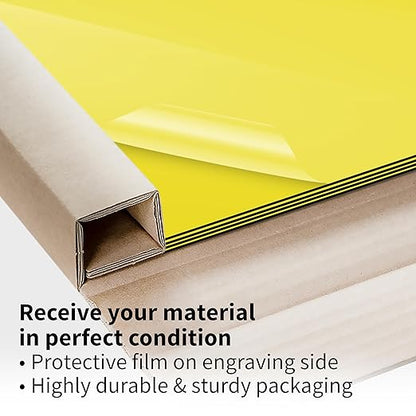 Trotec TroLase | 12"x12"x1/8", 8 Pcs | Yellow/Black| 2 Ply | Modified Acrylic | Laser Engraving Double Color Plastic Sheet | Engraving Blanks for Laser, Saw, Guillotine | Made in USA