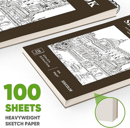 Soucolor Sketchbook 8.5x11 Hard Cover - 100 Sheets Spiral Bound Sketch Pad 8.5" x 11", 68lb/100gsm Thick Drawing Paper 8.5" x 11", Acid-Free Art Notebook for Kids Adults Classroom Teacher Must Have