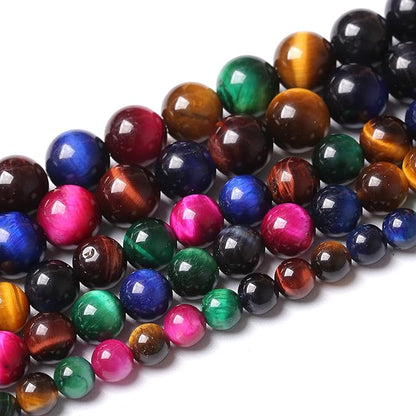 60pcs 6mm AAA Natural Colorful Tiger Eye Stone Beads Gemstone Round Spacer Loose Beads for Jewelry Making DIY Bracelet Necklace
