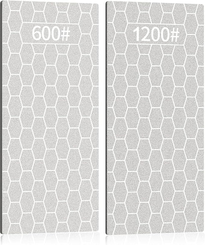 2PCS Diamond Sharpening Stone, Kalolary Knife Sharpener Stone Whetstone Honeycomb Surface Diamond Sharpener Plate with Non-slip Base for Pocket Knives Scissors, Outdoor Kitchen Tools (600/1200 Grit)