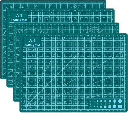 Cutting Mat 9"x12" Self Healing Cutting Mat Size Double Sided 5-Ply Rotary Sewing mat for Crafts Fabric Quilting Hobby Art Clay Precision Scrapbooking Project, A4, Green 4PCS