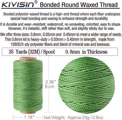 12 Colored Round Waxed Thread 0.8mm, 35 Yards per Spool, 3 Ply Polyester Wax Cord Strings for Hand Sewing, Beading, Bookbinding, Basket Weaving, Micro Macrame Bracelets and Jewelry Making