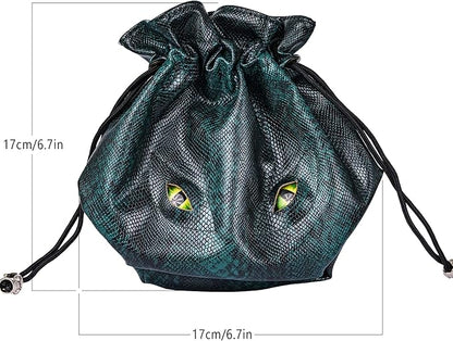 Large DND Dice Bag Leather Dice Storage Bag Dark Green D&D Drawstring Pouch with Pockets for RPG Table Games - Can Hold 200+ Polyhedral Dice