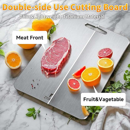 Pure Titanium Cutting Board, Stainless Cutting Boards for Kitchen, Double-Sided Food Grade Chopping for Meat, Vegetable & Fruit (8 * 12 IN)