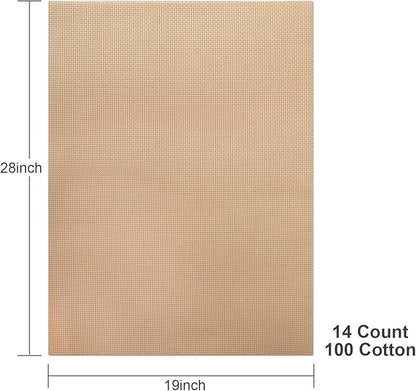 Aida Cloth 14 Count Cross Stitch Fabric,19×28inch (14CT, Khaki)
