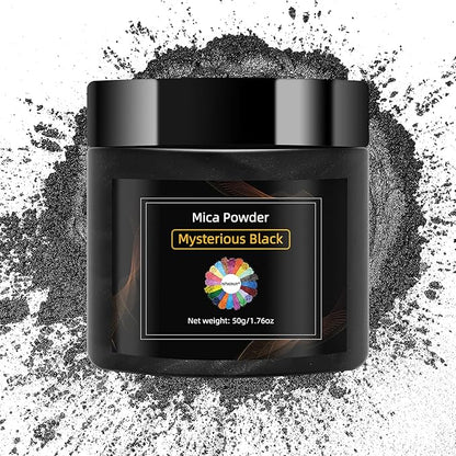 Mysterious Black Mica Powder for Epoxy Resin，Natural Shimmer Mica Powder Used for Coloring Resin Artwork, car Spray Paint, Candles, soap, Eye Shadow, Lip Gloss, Nail Polish(50g/1.7oz)