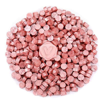 Yoption 360Pcs Rose Gold Sealing Wax Beads with 2 Spoons and 4Pcs Tea Candles for Wax Seal Stamps, Cards, Wedding Invitations, Wine Packaging, Gift Wrap, Envelopes