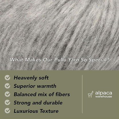 Pullu - Baby Alpaca Merino Wool Yarn Set of 3 Skeins (150 Grams) Worsted Weight - Sourced Directly from Peru - Heavenly Soft and Perfect for Knitting and Crocheting (Heather Silver Gray)