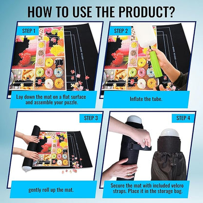 Black 1500 Pieces Jigsaw Puzzle Mat Roll Up | Unique Design, Portable Puzzle Board for Adults & Kids, Stow and Go Puzzle Saver | Puzzle Keeper Storage Saver 2000 1000 500 Piece Puzzles