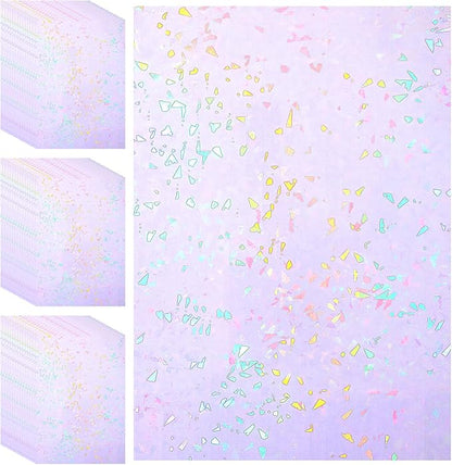 60 Sheets Holographic Laminate Sheets Clear Glitter A4 Size Vinyl Sticker Paper Holographic Overlay Self Adhesive Waterproof Transparent Film, 11.7 x 8.3 Inch (Broken Grass)