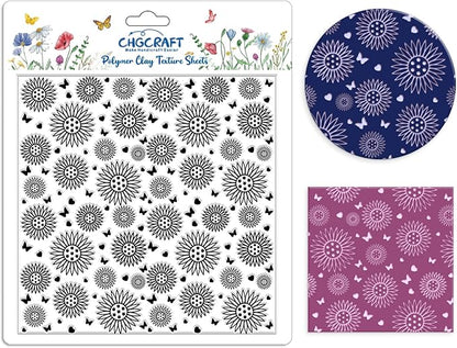 CHGCRAFT Sunflowers Polymer Clay Texture Sheets Butterfly Silicone Texture Stamp Love Heart Clay Texture Mat Modeling Pattern Pad Texture Sheets for Jewelry and Clay Earrings Tools, 5.5x5.5 inch