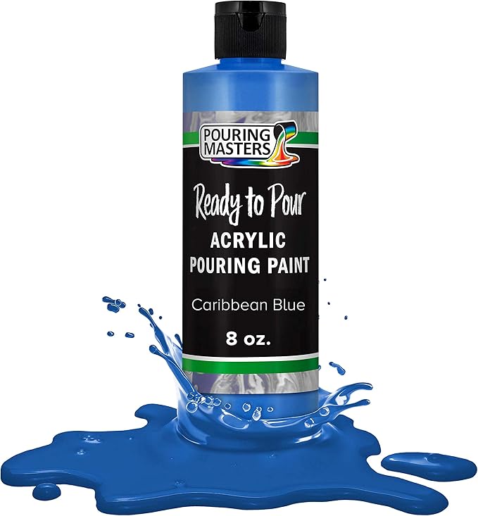 Pouring Masters Caribbean Blue Ready to Pour Acrylic Pouring Paint - Premium 8-Ounce Pre-Mixed Fluid Acrylic Paint - Fluid Art Supplies for Canvas, Wood, Paper, Tile & Rocks