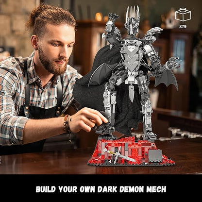 Dark Lord Building Set with Light Magma Base, Creative Demon Mech Display Model, Compatible with Lego Adults, STEM Christmas Birthday Gift Toy for Kids Boys 8-14 (879 PCS)