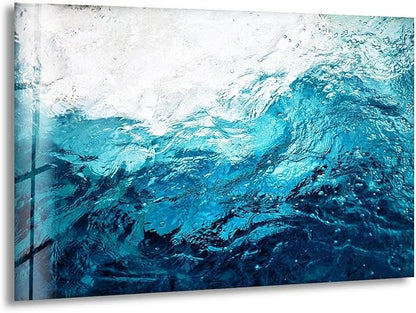 My Photostation.com Round 31,5'' Blue Waves Abstract Glass Wall ArtTempered Glass Printing Wall Decor Large Wall Art Wall Hangings
