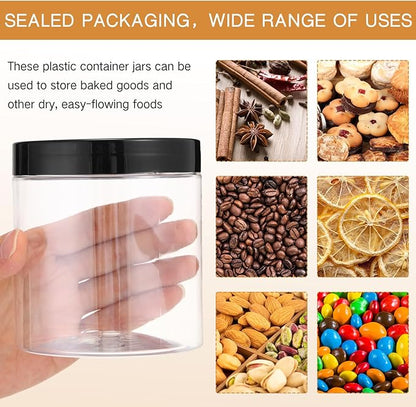 SATINIOR 12 Pack 16 oz Plastic Container Jars with Lids Round Clear Travel Cosmetic Container Slime Jars for Toiletries, Lotion, Cream, Ointments, Makeup, Rhinestone, Samples, Kitchen Storage(Black)