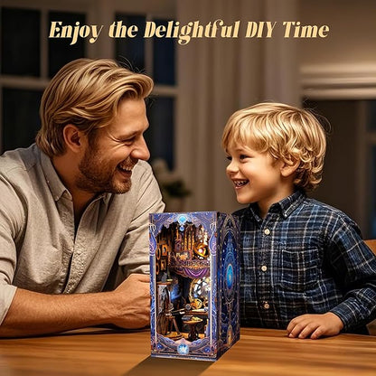 3D Wood Puzzle Book Nook Kit, Astrology Star Map Bookshelf Insert with LED Lights, DIY Celestial Miniature Bookend Décor for Display, Unique Craft Gift for Adults and Teens (Astrology)
