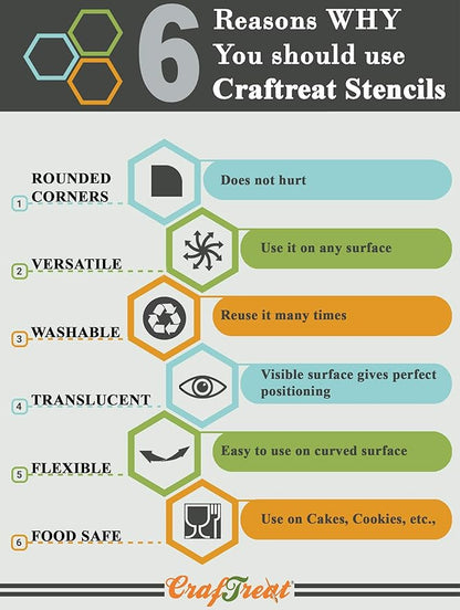 CrafTreat Reusable Pattern Stencils for Painting on Wood, Canvas, Paper, Fabric, Floor, Wall and Tile - Woodgrain, Crackle, Marble and Script - 4 Pcs - 6x6 Inches Each - DIY Art and Craft Stencils
