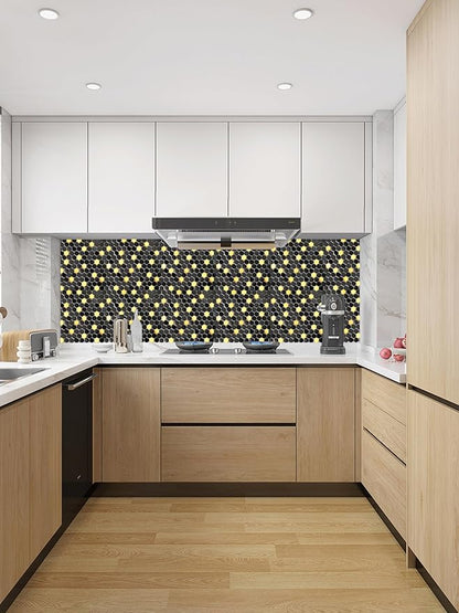 Blujellyfish Black and Gold Backsplash Wall Tiles Hexagon Mosaic Shower Floor Tile Kitchen Bathroom Tile (Box of 5 Sheets)