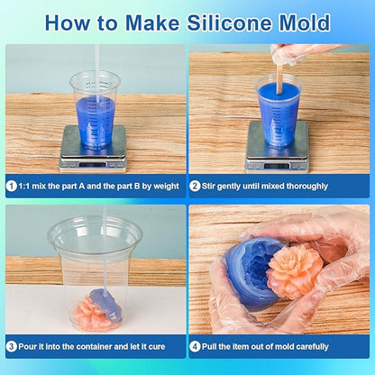 38 oz Liquid Silicone Mold Making Kit, 15A Mold Making Liquid Silicone Rubber, Volume Ratio 1:1, Color Sapphire Blue, Suitable for Making Silicone Molds for Resin, Soap, Concrete, Wax