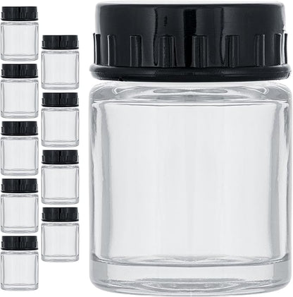 Master Airbrush (Pack of 10) TB-001 Empty 3/4 Ounce (22cc) Glass Jar Bottles with Plastic Lids - Replacement Jars, Paint Storage Bottles - Jars Screw Into Siphon Feed Airbrush Lid Adaptor Assemblies