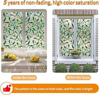 Window Privacy Film Stain Glass Window Film Rainbow Window Film Window clings Non-Adhesive Reusable Decorative for Room (Mistletoe Rainbow, 35.4 x 157.4 in)