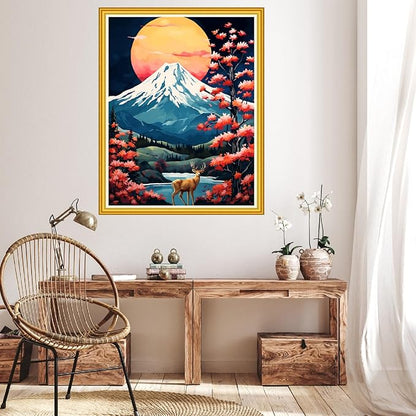 Hopeart Stamped Cross Stitch Kits for Beginner Embroidery Kits for Beginners Adults DIY 11CT Cross Stitch Patterns Needlepoint Kits Crossstitching Kits-Snow Mountain Moon 16x20 inch