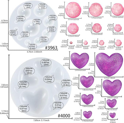 Cabochon Gemstone Epoxy Resin Casting Silicone Molds Include Heart, Dome Shapes for Fondant Cake Decoration, Polymer Clay Craft, Jewelry Making - 2 in Set