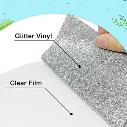 Silver Glitter Heat Transfer Vinyl 12Inch*6FT Glitter Iron on Vinyl for T Shirts Easy to Cut and Weed Compatible with All Cutter Machines HTV Vinyl Iron on for Cricut (Silver12Inches*6Ft)