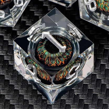 ARUOHHA DND Resin Dice Dragon Eye Dice Liquid Core Red Sharp Edged Dice Set with Gift Box, Polyhedral D and D Dice Set Role Playing Game D20 D12 D10 D8 D6 D4