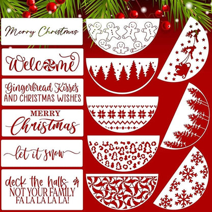 Christmas Stencils for Painting on Wood 12” Christmas Doormat Stencil Xmas Holiday Stencils for Crafts Door Mats Porch Door Decor