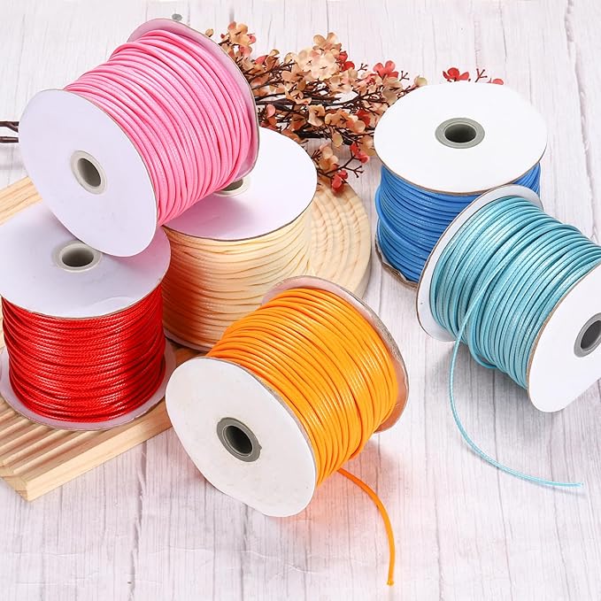 MECCANIXITY Waxed Cord 2.5mm Waxed Polyester Cord 87 Yard Wax String for Bracelet Making, Necklaces, Beading, Jewelry Making and DIY Crafts(Dark Pink)