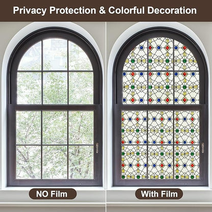 3D Stained Glass Window Film, Decorative Window Privacy Film for Bathroom,Front Door,Home, Sun Blocking Heat Control,Static Cling,Jewels, 23.6inch x 35.4inch