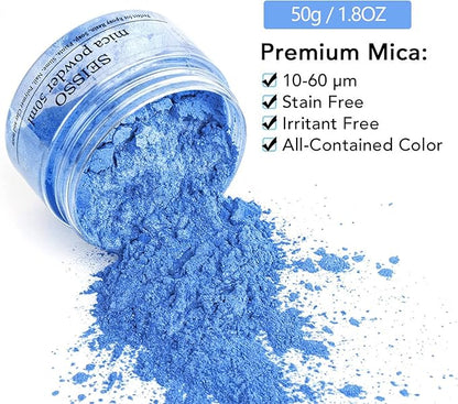 SEISSO Blue Mica Powder for Epoxy Resin 1.7 oz /50g Powdered Pigment for Soap Colorant Bath Bomb Dye, Cosmetic Grade for Lip Gloss, Acrylic Nails Polish, Craft Projects