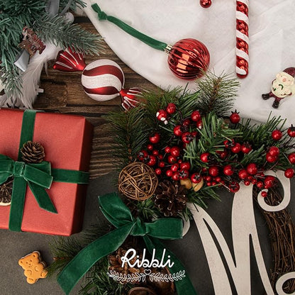 Ribbli Polyester Forest Green Velvet Ribbon,5/8 Inches Continuous10-Yard Spool,Christmas Ribbon for Gift Wrapping,Floral Bouquets, Home Decor
