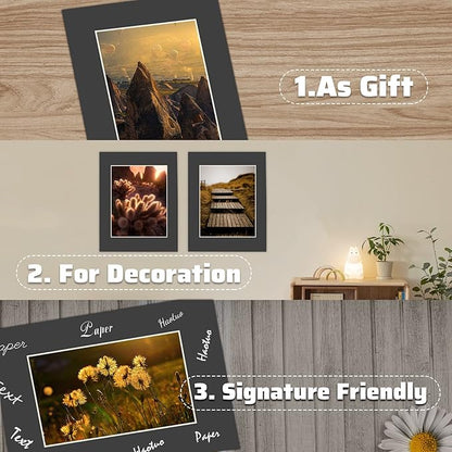 HOTUO 10 Pack Black 11x14 Picture Frame Mats, Pre-Cut 11x14 Picture Mats with Ivory Core Bevel Cut for 8x10 Photo, Signature Friendly 4 Ply Thickness Photo Mat for Frames/Artwork/Print/Picture