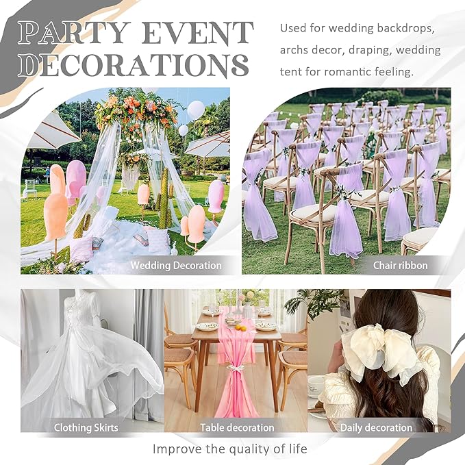 Horbaunal White Chiffon Fabric by The Yard, 5 Yard Continuous Sheer Fabric 59" Wide Soft Draping Fabric for Wedding Arch Draping Party Backdrop DIY Sewing