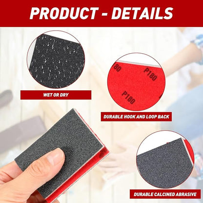24 Pcs Sanding Sponge 1200-1500 Grit, Washable & Reusable Sanding Blocks for Wood, Metal, Drywall, Glazing, Wet Dry Sandpaper for Smooth Finishing