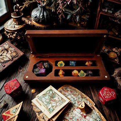 Wooden Dice Box DND Dice Holder 9.5 x 4 Inch Dice Storage Case RPG Dice Rolling Tray Travel Dice Organizer with Felt Lined Magnetic Lid D&D Accessories