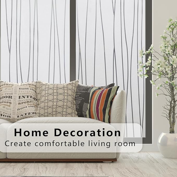 Finnez Window Privacy Film Decorative Frosted Window Cling Privacy Film for Glass, Non-Adhesive Heat Anti-UV for Home Office Living Room, Irregular Stripe Patterns, 23.6 x 78.7 Inches