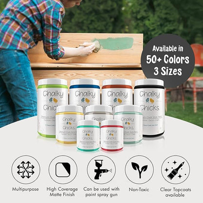 Chalky Chicks All-in-One Chalk Paint for Furniture or Cabinet -16Fl Oz-Matte Finish Gun Metal Gray (Dark Gray) for Metal, Wood Furniture Paint - No Sanding All-in-One for Home Decor & Crafts, USA Made