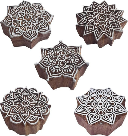 Royal Kraft Mandala Wooden Printing Stamps (Set of 5) - DIY Henna Fabric Textile Paper Clay Pottery Blocks Htag2209