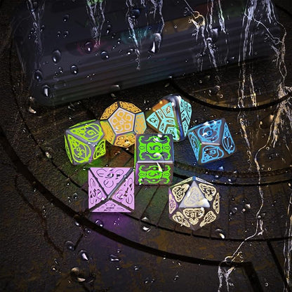 Wireless Charging DND Dice Set with Charging Box, Light Up Polyhedral Dice Set of D4 D6 D8 D10 D% D12 D20, 7PCS Glowing LED D&D Electronic Dice Set for RPG MTG Table Games