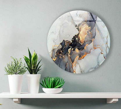 My Photostation.com 39,4''(100cm) Diameter Gold Details Gray Marble Round Glass Wall Art Tempered Glass Printing Wall Decor Large Wall Art Wall Hangings