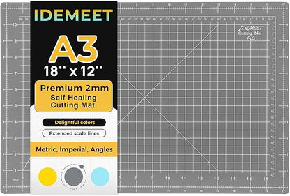 Premium Self Healing Cutting Mat 18'' x 12'', A3 Non-slip Sewing Mat for Quilting, 5-Ply Rotary Cutting Board Double-Sided for Crafts Cutting Fabric Scrapbooking Modeling Projects, Anthracite Gray