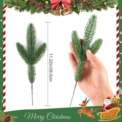 Hananona 150 Pcs Artificial Pine Branches Christmas Greenery Pine Picks DIY Cedar Picks and Sprays Accessories for Christmas Garland Wreath and ChristmChristmas Home Decor (150, Green)