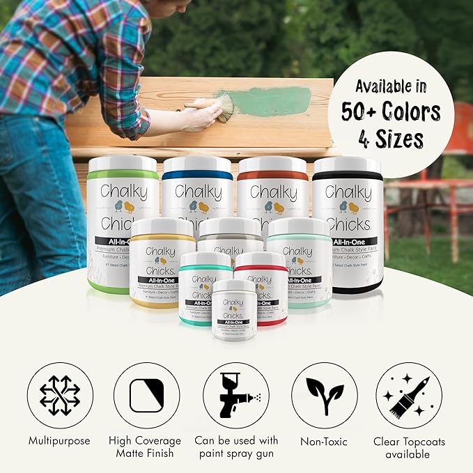 Chalky Chicks All-in-One Chalk Paint for Furniture or Cabinet - 4 Fl Oz - Matte Finish Salt Flats (Off White) for Metal, Wood Furniture Paint - No Sanding All-in-One for Home Decor & Crafts, USA Made