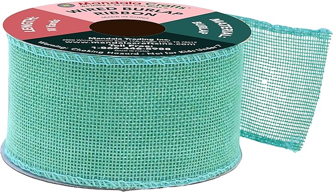 Mandala Crafts Turquoise Burlap Wired Ribbon 2 Inches Wide Jute Ribbons for Crafts - 10 Yds Roll Rustic Burlap Wrap Trim Ribbons for Wreaths Bows Party Decoration