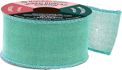 Mandala Crafts Turquoise Burlap Wired Ribbon 2 Inches Wide Jute Ribbons for Crafts - 10 Yds Roll Rustic Burlap Wrap Trim Ribbons for Wreaths Bows Party Decoration