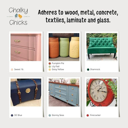 Chalky Chicks All-in-One Chalk Paint for Furniture or Cabinet - 16 Fl Oz - Matte Finish Lily Pad (Green) for Metal, Wood Furniture Paint - No Sanding All-in-One for Home Decor & Crafts, USA Made