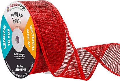 Mandala Crafts Red Burlap Ribbon 1.5 Inches Wide Jute Ribbons for Crafts - 20 Yds Roll Rustic Burlap Wrap Trim Ribbons for Wreaths Bows Wedding Party Decoration